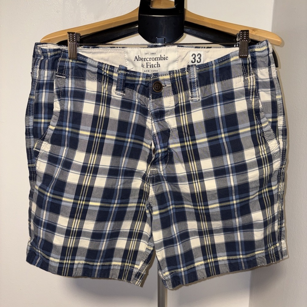 Abercrombie‎ & Fitch Men's Plaid Button Fly Chino Shorts Multicolor Sz 33 Preppy